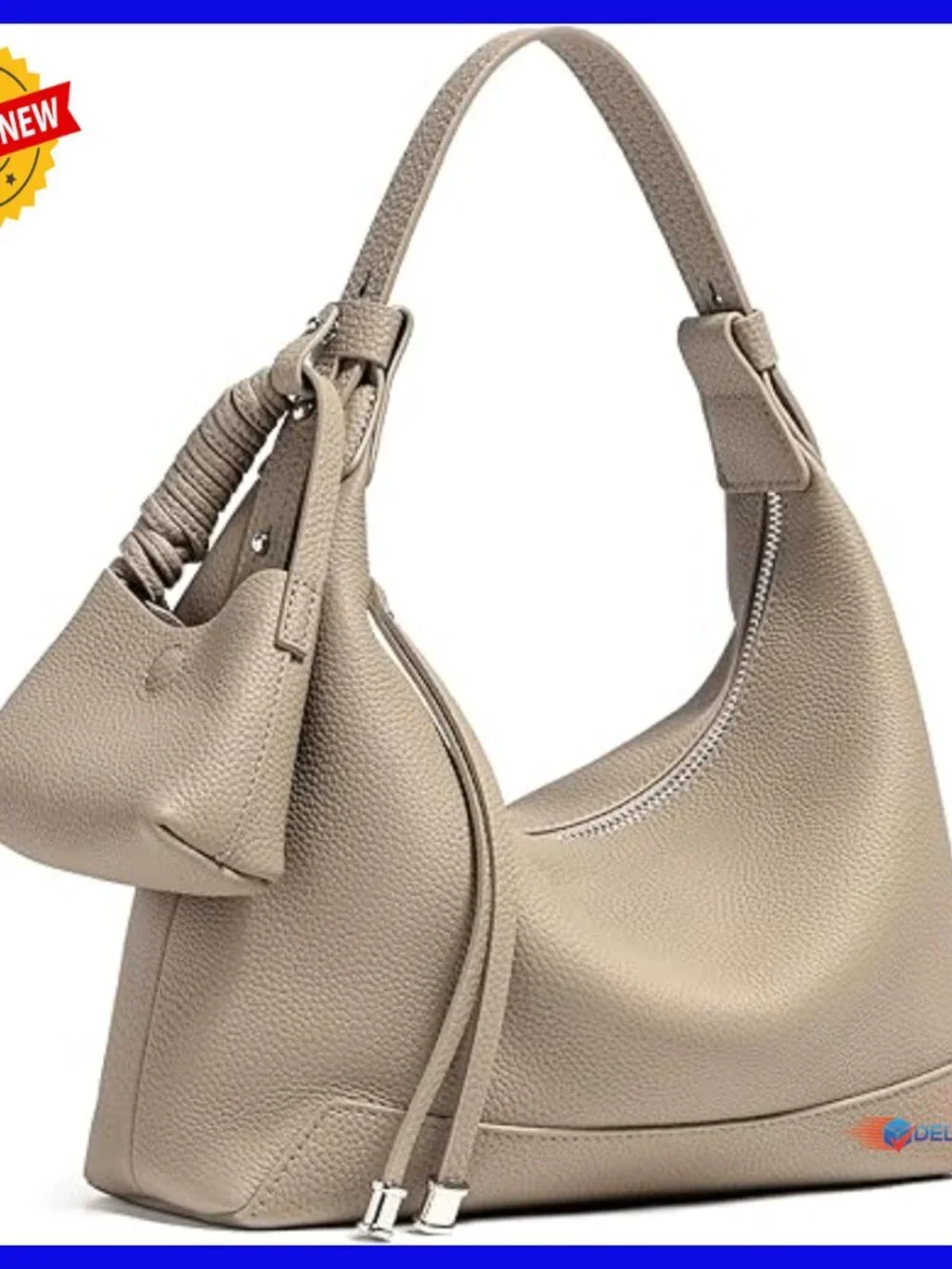 Genuine Leather Hobo Bag Slouchy Crescent Shoulder Crossbody Purse with Mini